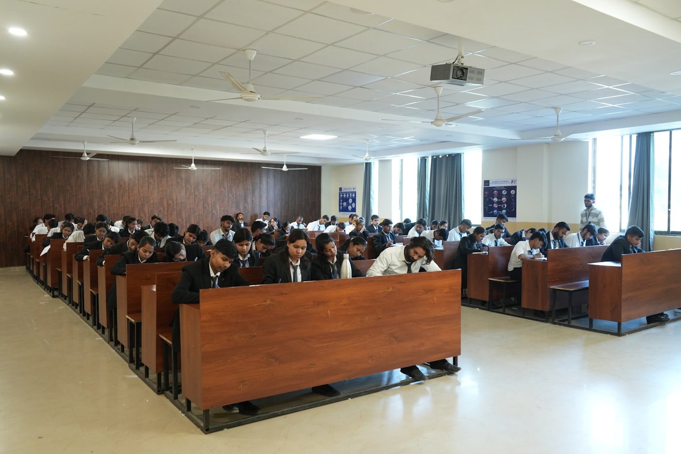 Students attending a lecture in a modern classroom