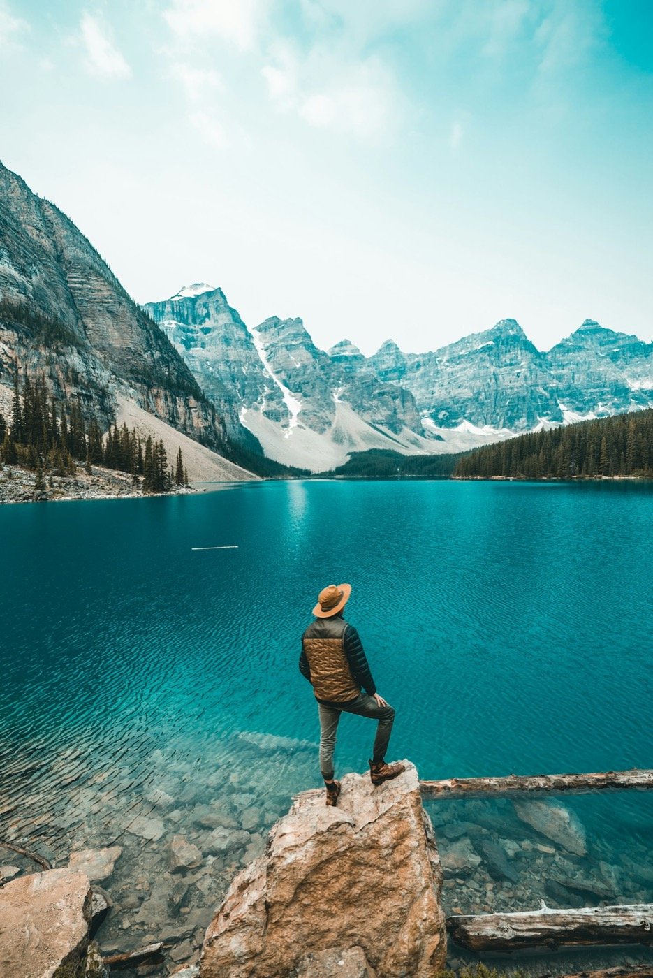 A traveller looking out over a scenic destination
