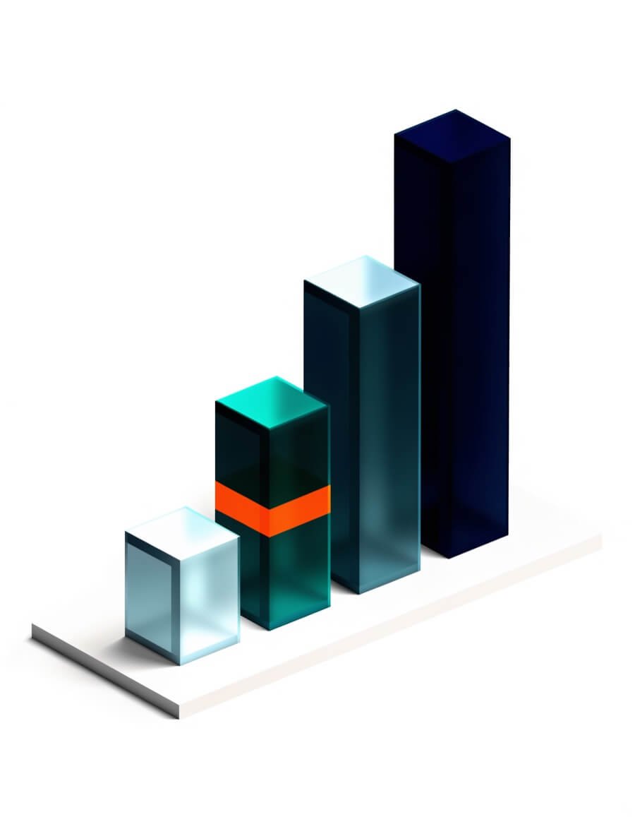 Illustration of four translucent blocks rising in size, representing clear plan tiers with nothing hidden