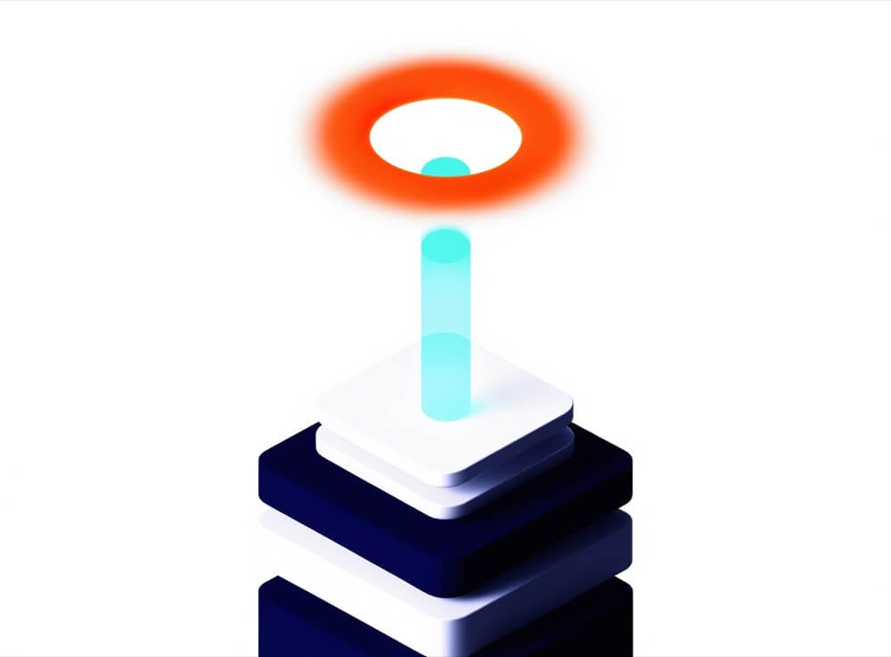 Illustration of a layered site foundation with a single beam rising from it, representing search visibility built from the ground up