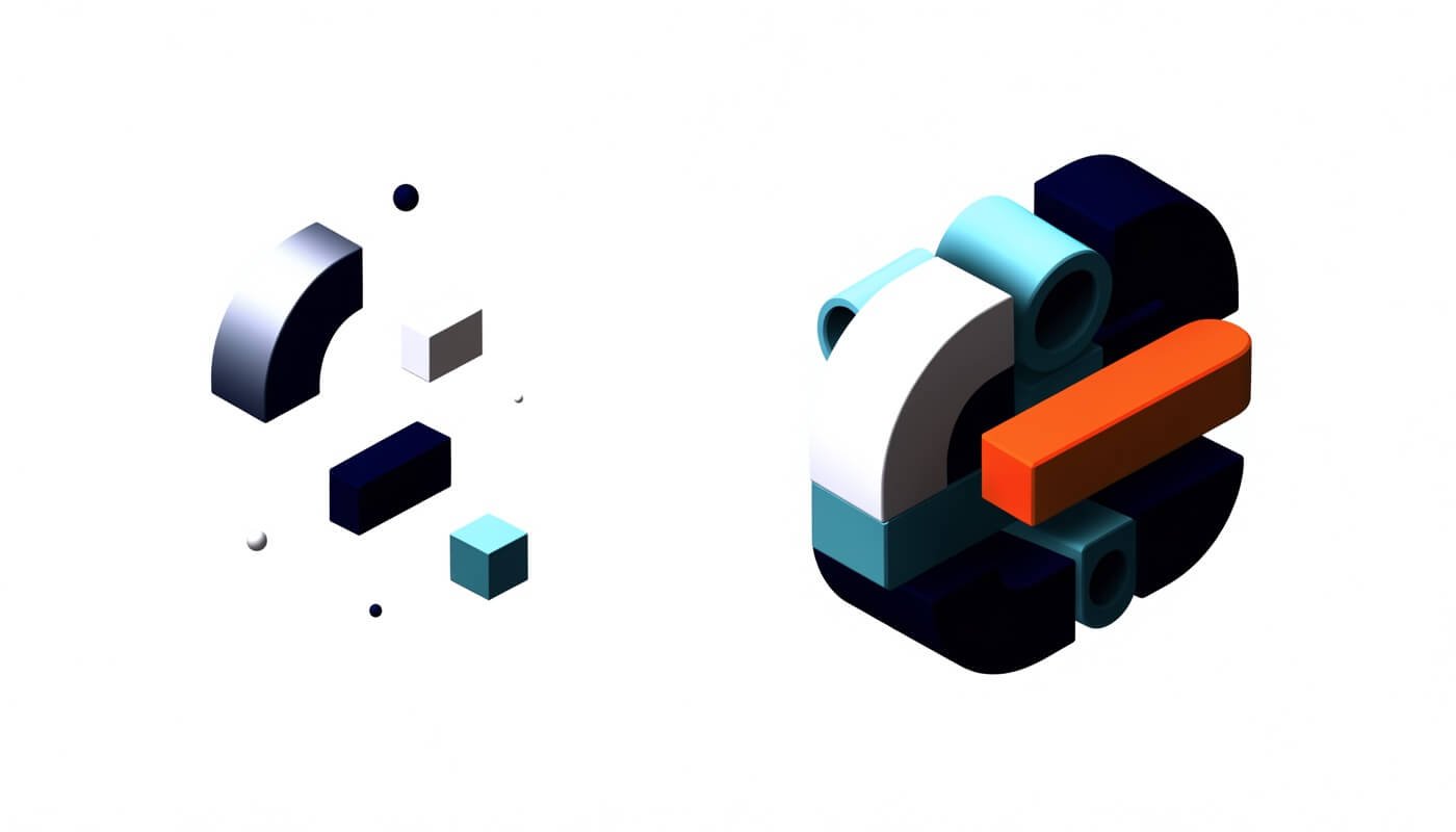 Illustration contrasting scattered, disconnected marketing pieces with one interlocking system where every part drives the next