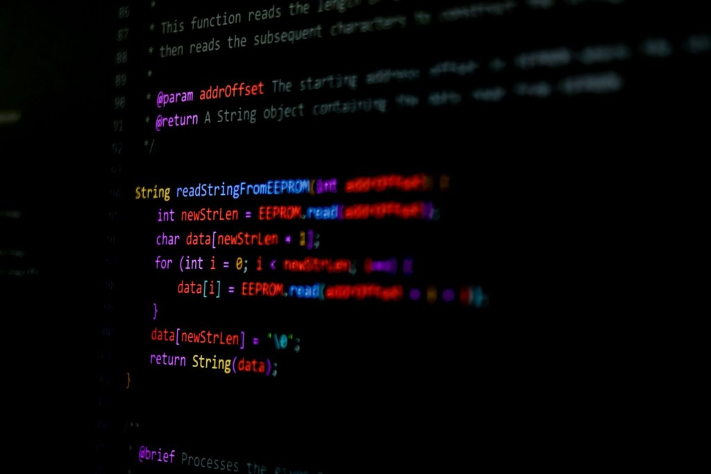 Programming code displayed on a dark screen — code editor view