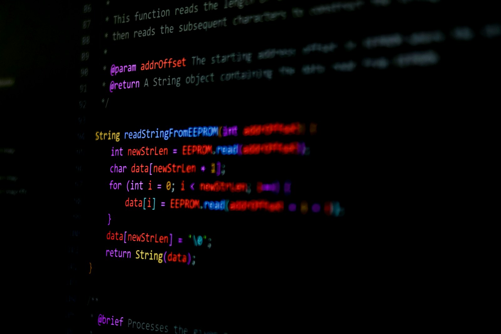 Programming code displayed on a dark screen — code editor view